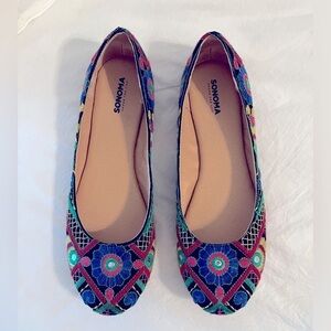Sonoma women's slip on floral ballet flats multicolor embroidered size 9.5